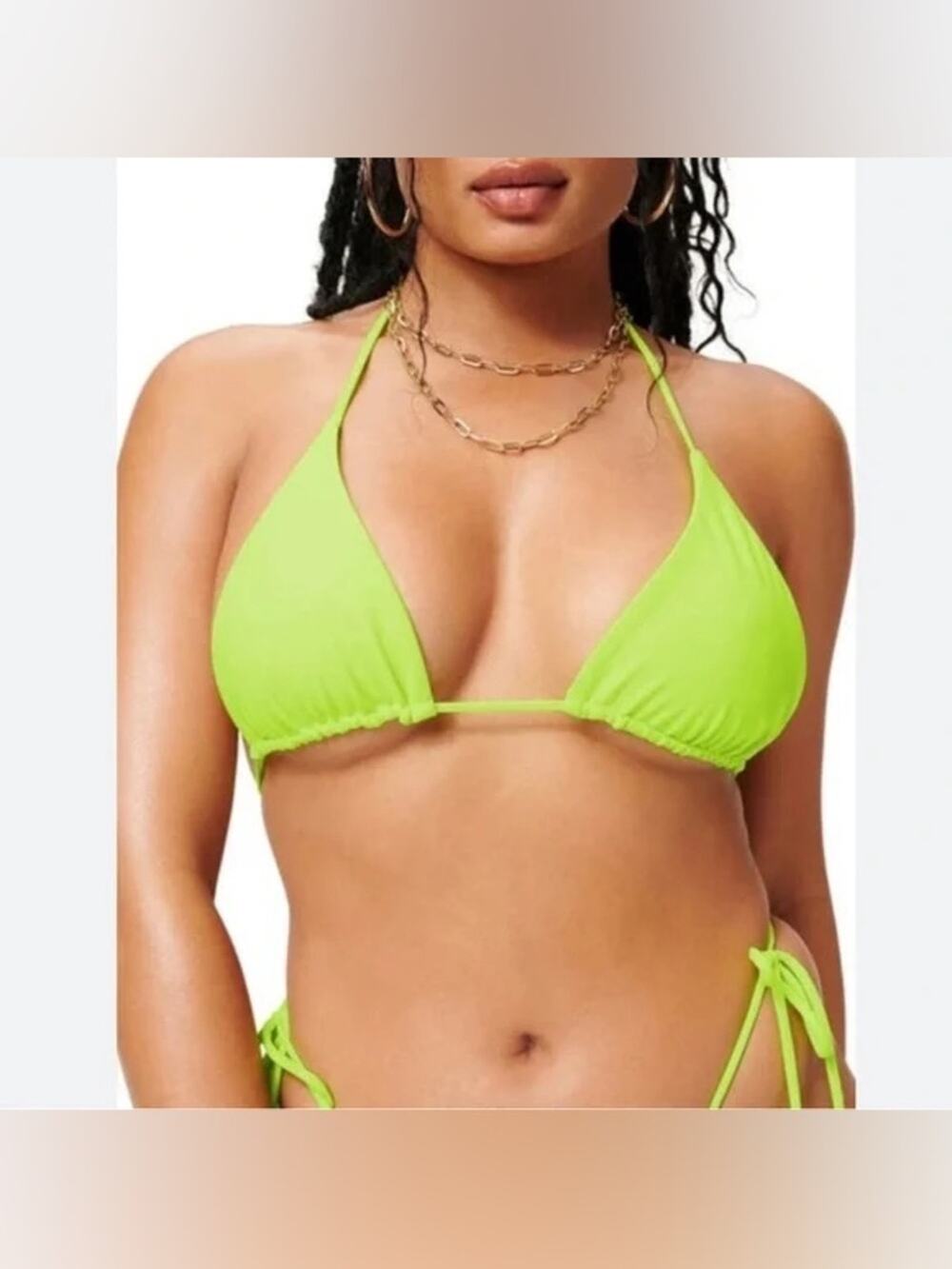 NWT Good American Triangle Bikini Top Tie Neon Yellow Size 2